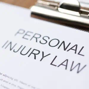 Close-up of clipboard with legal document titled "Personal Injury Law"